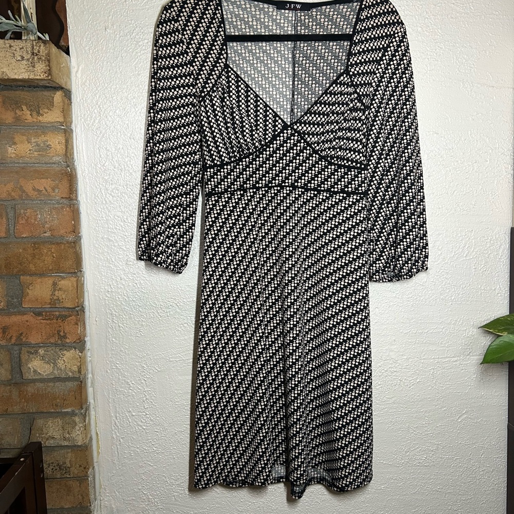 J.F.W. Black and White V-Neck Midi Dress